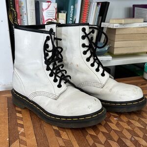 Dr. Martens White Leather Boots with Black Accents
